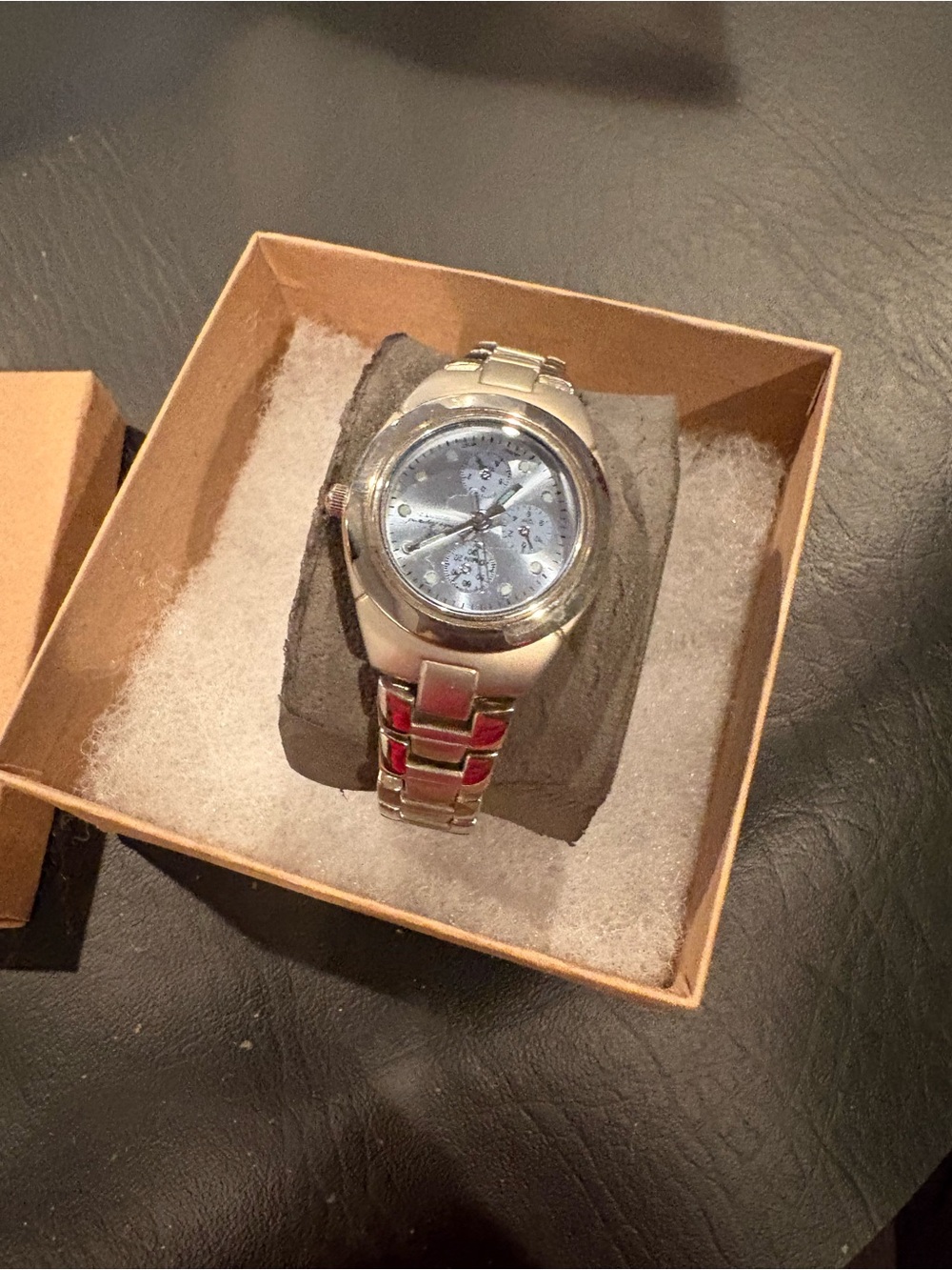 Macy's Silver Men's Chronograph Watch with Blue Dial